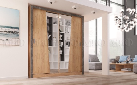 Шкаф-Купе Портофино (Ш-2000 × В-2200 × Г-616 мм) Дуб Крафт/Бетон