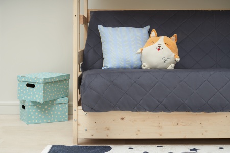 Двухъярусная кровать массив с диван-кроватью велюр серый / натуральный