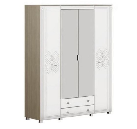 Шкаф Четырёхстворчатый Амели Дуб Сонома Светлый/Белый Глянец (Ш-1700 х В-2109 х Г-515 мм)