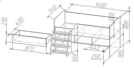 Кровать Юниор-3 МДФ 3 Д (Д-1430 х В-1100 х Г-800 мм/сп.место 1400 х  700 мм)Разные Цвета