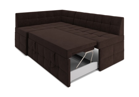 Кухонный угловой диван дельфин Атлантис велюр коричневый